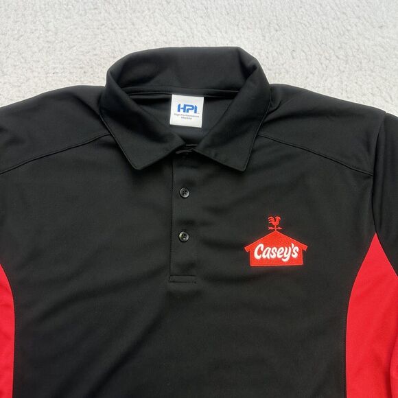 Caseys Polo Shirt Mens Large L Black Red Short Sleeve Workwear Employee - Picture 3 of 9
